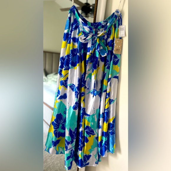 Her Destiny Silk Floral Midi Skirt Blue White A Line Women's Size XL - Picture 1 of 4